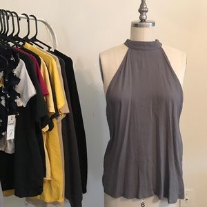 Gray Low Turtleneck Blouse